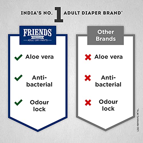 Friends Premium Adult Diapers Pant Style - 10 Count - L- with odour lock and Anti-Bacterial Absorbent Core- Waist Size 30- 56 Inch ; 76- 142cm