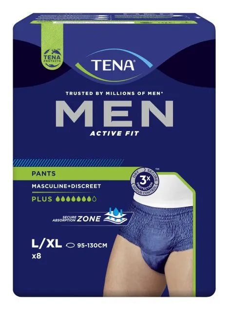 TENA MEN PANT ACTIVE FIT PLUS LGE 8 PACK