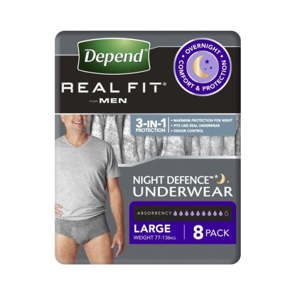 Depend Real Fit Night Defence Pants Large 97 127cm Male 1300ml