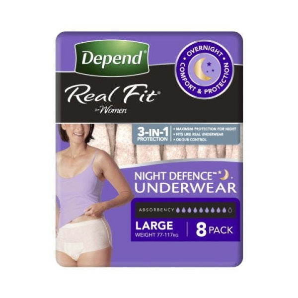 Depend Real Fit Night Defence Pants Large 97 162cm Female 1300ml