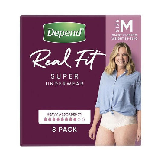 Depend Real Fit Super Underwear For Women Medium Waist 71 102cm 1320ml Nude