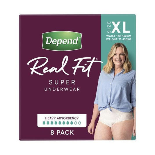 Depend Real Fit Super Underwear For Women X Large Waist 122 162cm 1320ml Nude