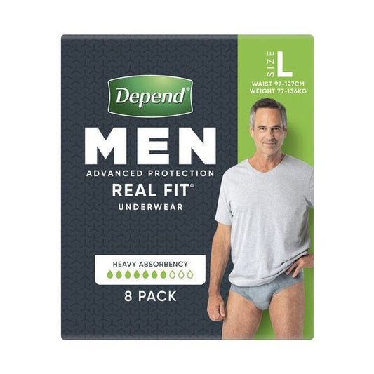 Depend Real Fit Underwear For Men Large 97 127cm Male 1320ml Grey