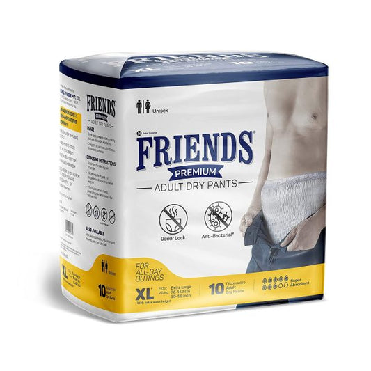 Friends Premium Adult Diapers Pant Style - 10 Count -(Xl) Waist 30-56 Inch