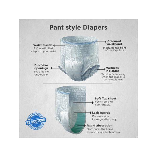 Friends Premium Adult Diapers Pant Style - 10 Count -(Xl) Waist 30-56 Inch