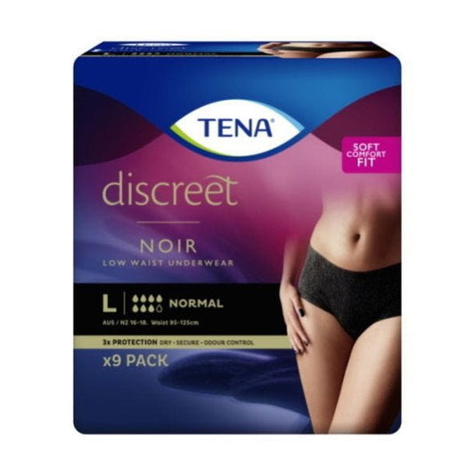 Tena Discreet Pants Noir Womens Large Black Waist 95 125cm 880ml