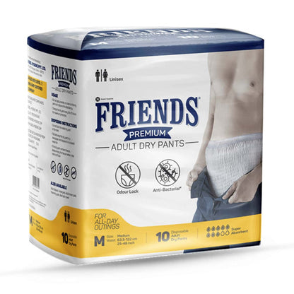 Friends Premium Adult Diapers Pant Style - 10 Count - M Waist 25-48 Inch