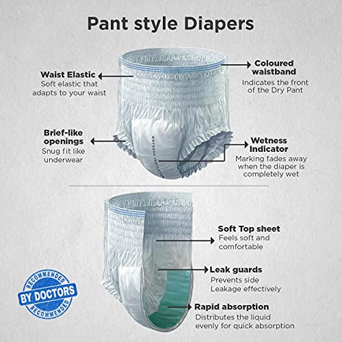 Friends Premium Adult Diapers Pant Style - 10 Count - L- with odour lock and Anti-Bacterial Absorbent Core- Waist Size 30- 56 Inch ; 76- 142cm
